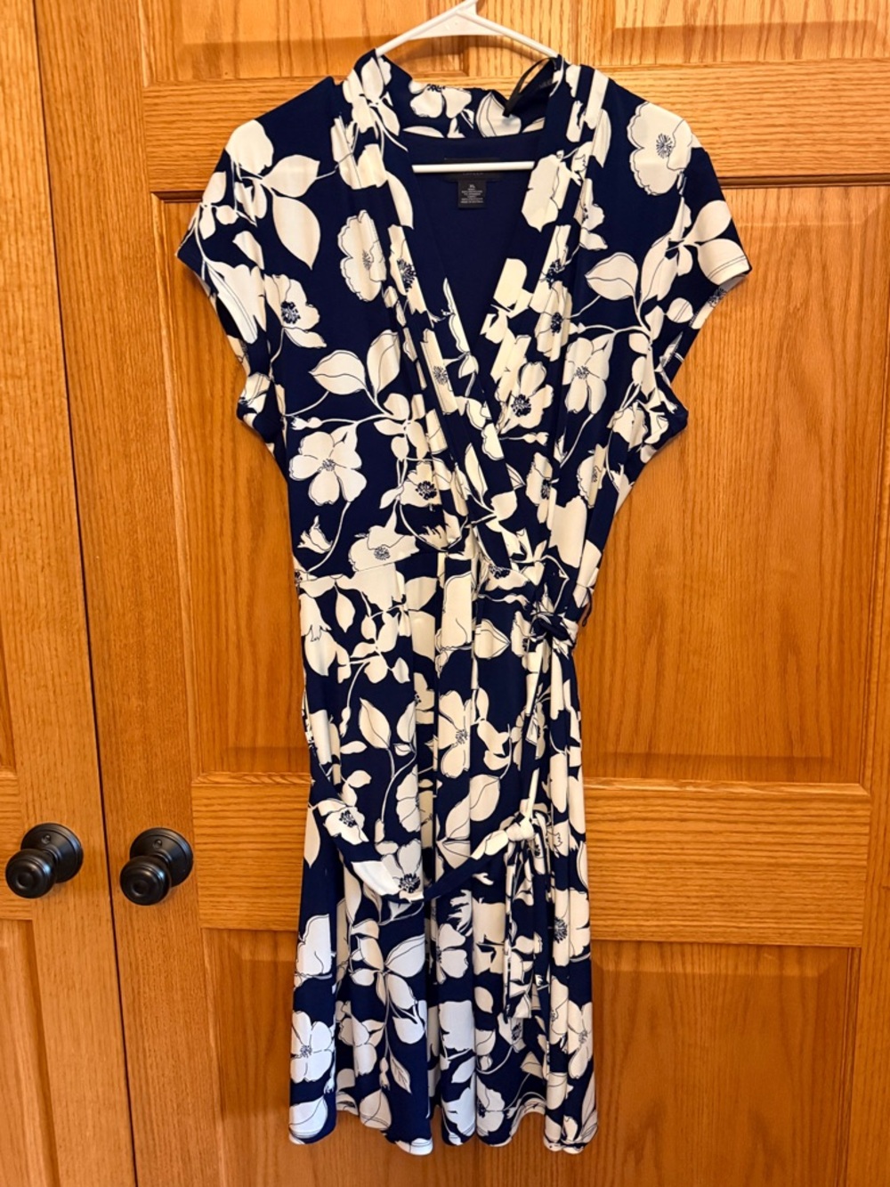 Liz Claiborne Navy and White Floral Wrap Midi Dress
